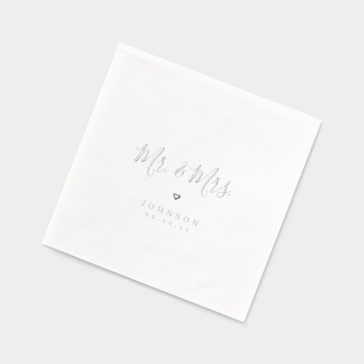 Mr and Mrs simple elegant script wedding 箔ナプキン (左)