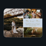 Mr.And Mrs. Thank You Photo Collage Blue and Data マグネット<br><div class="desc">青と金ゴールドの台本「ミスターとミセス」のデザイン結婚の写真の三つの写真を含むマグ感謝していンのマグ結婚メント。あなたの家族や友人に、これらの美しいキープサケの一結婚つと一緒にあなたのお祝いの一部であることのあなたの感謝を示しなさい。短カスタマイズいメッセージと名前で下の連絡ボタもしンを使って写真を見たり、カスタマイズをリクエストする。</div>