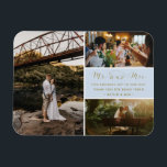 Mr.And Mrs. Thank You Photo Collage Blue and Data マグネット<br><div class="desc">青と金ゴールドの台本「ミスターとミセス」のデザイン結婚の写真の三つの写真を含むマグ感謝していンのマグ結婚メント。あなたの家族や友人に、これらの美しいキープサケの一結婚つと一緒にあなたのお祝いの一部であることのあなたの感謝を示しなさい。短カスタマイズいメッセージと名前で下の連絡ボタもしンを使って写真を見たり、カスタマイズをリクエストする。</div>