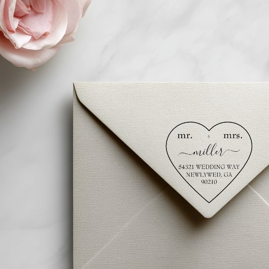 Mr and Mrs Trendy Heart Modern Script Typography ラバースタンプ