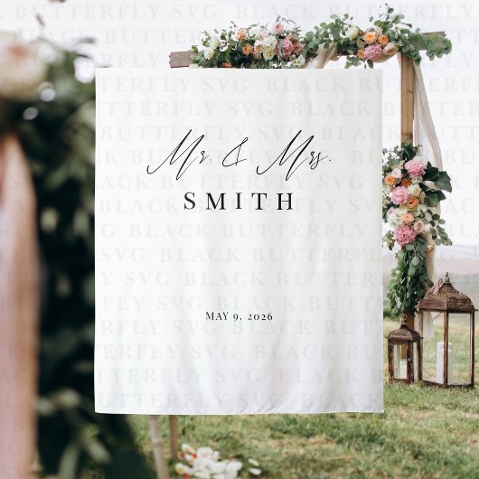Mr and Mrs Wedding Backdrop Banner | Elegant  タペストリー