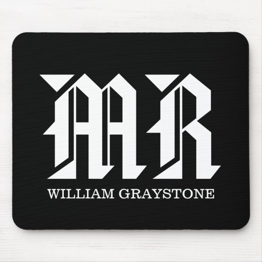 MR Black & White Name Monogram マウスパッド (正面)