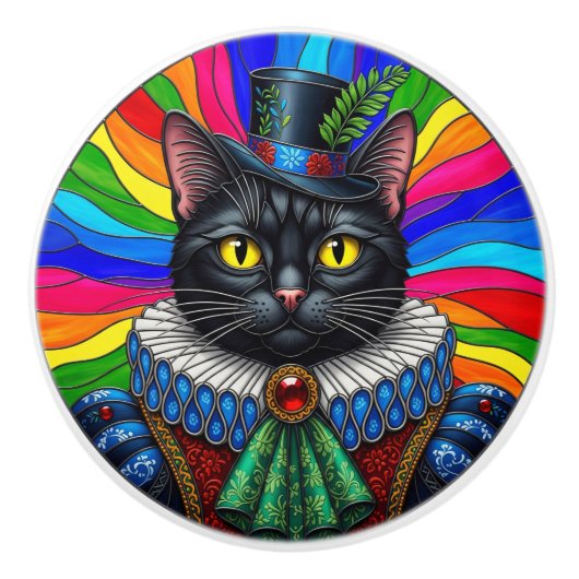 Mr Cat, Victorian Black Cat in Hat  セラミックノブ (正面)