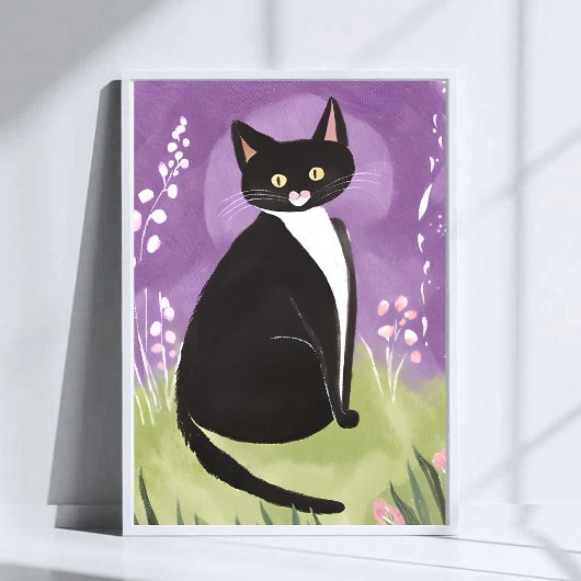 Mr. Chonk | タキシード猫の紫水彩画 ポスター
