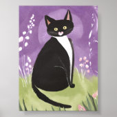 Mr. Chonk | タキシード猫の紫水彩画 ポスター (正面)