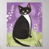 Mr. Chonk | タキシード猫の紫水彩画 ポスター (正面)