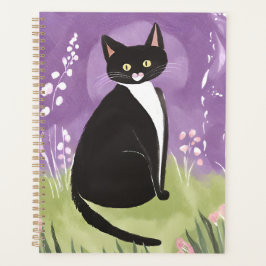 Mr. Chonk | Tuxedo Cat Purple Watercolor プランナー手帳