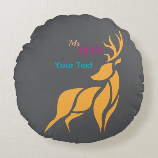 Mr. Deer Graphic – Rustic Woodland Style ラウンドクッション (正面)
