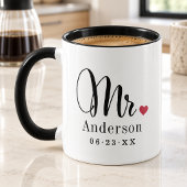 Mr Elegant Script Heart Custom Wedding Monogram マグカップ