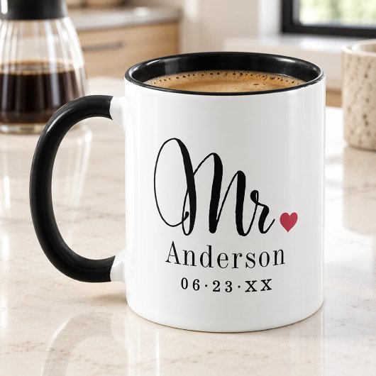 Mr Elegant Script Heart Custom Wedding Monogram マグカップ