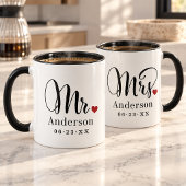 Mr Elegant Script Heart Custom Wedding Monogram マグカップ