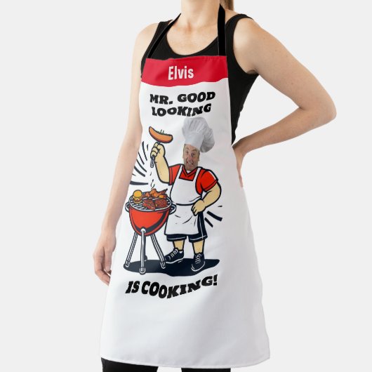 Mr Good Lookin Is Cookin Apron, Personalized Photo エプロン (インサイチュ)
