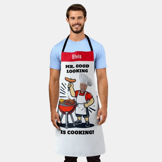 Mr Good Lookin Is Cookin Apron, Personalized Photo エプロン (着用した状態)