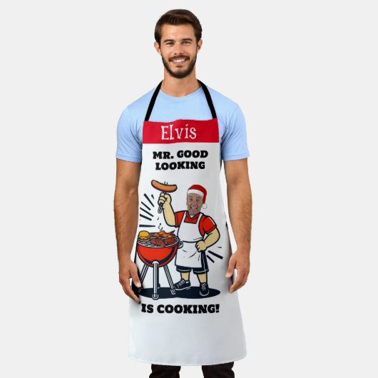 Mr Good Looking Photo Apron, Personalized Xmas エプロン (着用した状態)