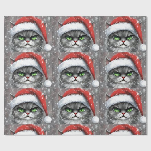 Mr. Grumpy Face (Gray) Christmas Cat ラッピングペーパー (フラット)