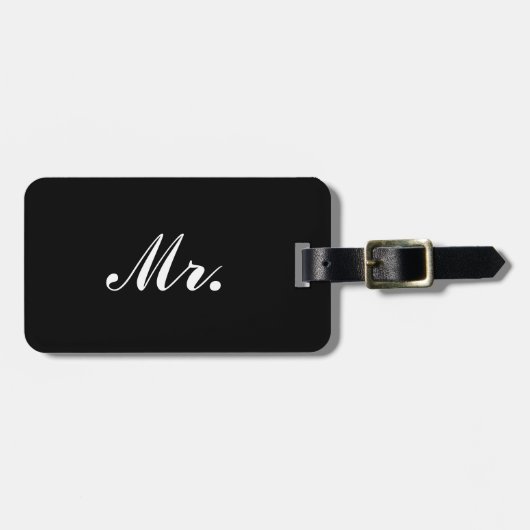 Mr.Half of Mr.とMrs.ラゲッジタグの半分を彼のために – ブラック ラゲッジタグ (正面横)