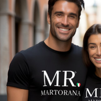 MR. Italian Flag Heart Personal Last Name Couples Tシャツ