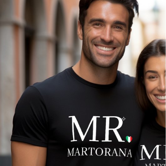 MR. Italian Flag Heart Personal Last Name Couples Tシャツ