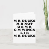 Mr M R Ducks T, Funny Duck Lover, Waterfowl Quote  カード (正面)