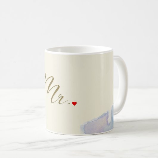 Mr Mag -エレガントソフトブルーの花とクラシックScri コーヒーマグカップ (正面右)