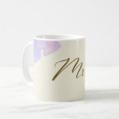 Mr Mag -エレガントソフトブルーの花とクラシックScri コーヒーマグカップ (正面左)