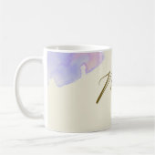 Mr Mag -エレガントソフトブルーの花とクラシックScri コーヒーマグカップ (左)