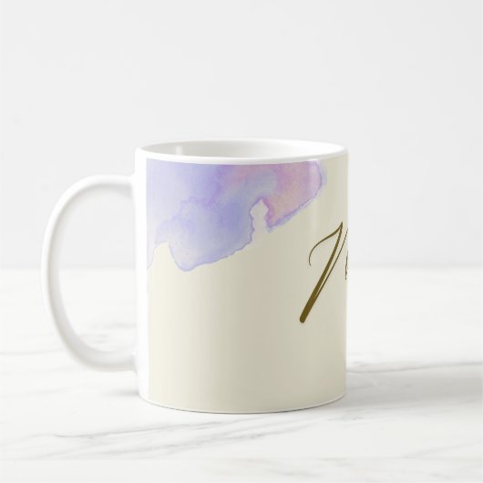 Mr Mag -エレガントソフトブルーの花とクラシックScri コーヒーマグカップ (左)