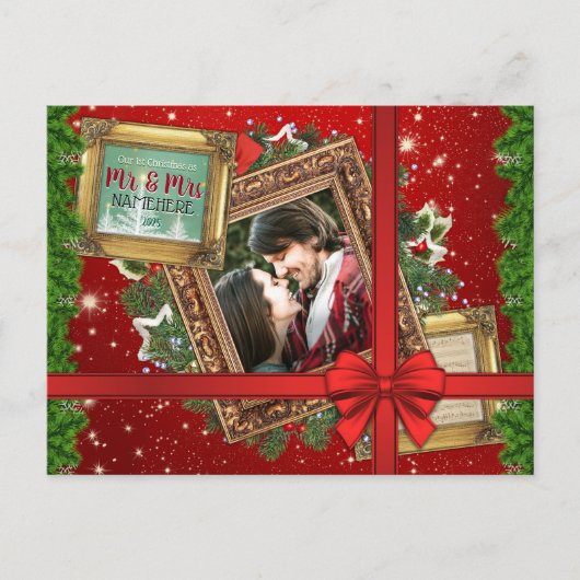 Mr&Mr初めてのクリスマスの金ゴールドフレーム写真 シーズンポストカード (正面)