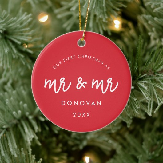 Mr.Mr.とMr.Redとして初めてのクリスマスを可愛い セラミックオーナメント (ツリー)