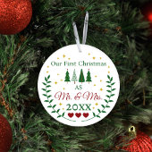 Mr.Mr.とMrs.の初めてのクリスマスの写真カスタムの作成 セラミックオーナメント