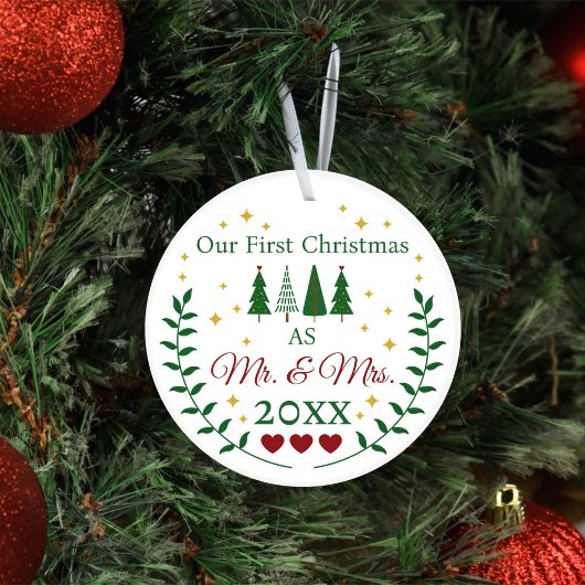 Mr.Mr.とMrs.の初めてのクリスマスの写真カスタムの作成 セラミックオーナメント