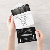 Mr. & Mr.白黒シンプルフォトエレガントズ結婚 オールインワン招待状 (貼ってはがせる)