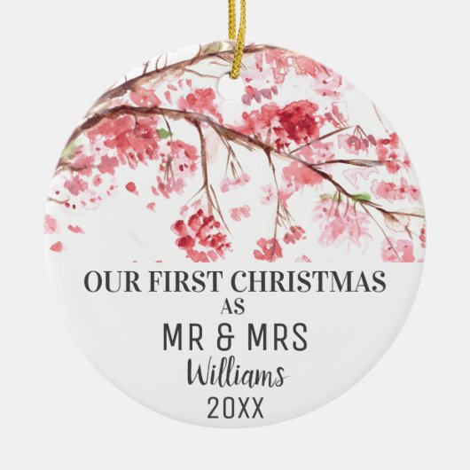 MR&MRSさくらんぼ・ブロッサムとしての初めてのクリスマス セラミックオーナメント (正面)