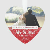 Mr & Mrsとしての初めてのクリスマス 2枚の写真 オーナメント (正面)