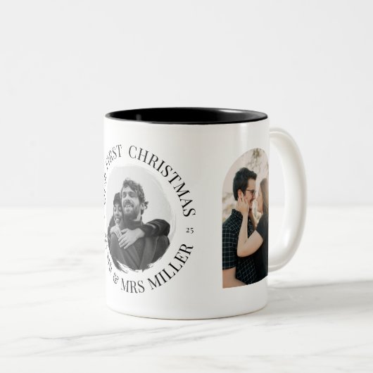 Mr. & Mrsとしての初めてのクリスマス- Three-Photo ツートーンマグカップ (正面右)