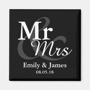 Mr&Mrsのシンプルでエレガントなタイポグラフィの結婚式の引き出物 マグネット