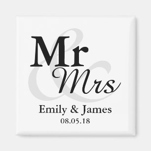Mr&Mrsシンプルタイポグラフィエレガント結婚式の引き出物 マグネット