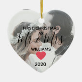 Mr&Mrsハッピーカップル写真として1年目 セラミックオーナメント (正面)