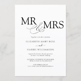 MR & MRSライブストリームモダン白黒結婚 招待状