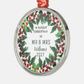 MR & MRSリースとしての初めてのクリスマス 素朴 メタルオーナメント (左)
