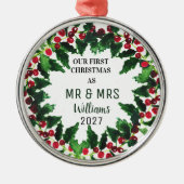 MR & MRSリースとしての初めてのクリスマス 素朴 メタルオーナメント (正面)
