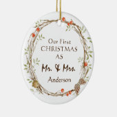 Mr&Mrs初めてのクリスマスとしてのリース セラミックオーナメント (右)