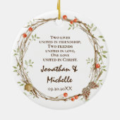 Mr&Mrs初めてのクリスマスとしてのリース セラミックオーナメント (裏面)