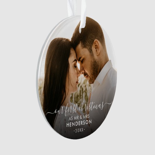 Mr. & Mrs.(または他の)写真としての初めてのクリスマス オーナメント (正面)