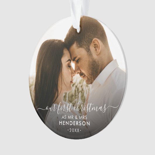 Mr. & Mrs.(または他の)写真としての初めてのクリスマス オーナメント (正面)