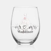 Mr❤️Mrs ウェディングドレス ピンクの花束 ステムなしワイングラス (裏面)