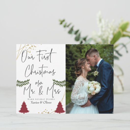 Mr.Mrs.シックな写真として私たちのエレガント初めてのクリスマス シーズンカード (スタンド正面)