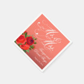 Mr. & Mrs.スクリプトタイポグラフィバラフローラサンゴ スタンダードカクテルナプキン (角)