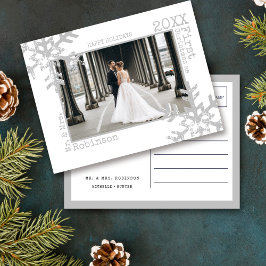 Mr & Mrs スノーフレークとしての最初のクリスマス 写真 シーズンポストカード