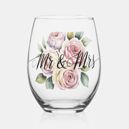 Mr & Mrs フラワースクリプト  ステムなしワイングラス